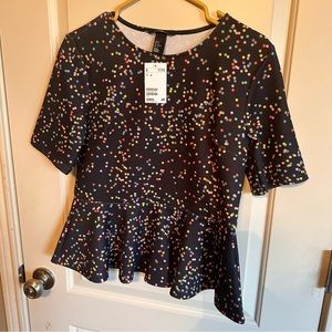 H&M size M black and multicolored polka dot top